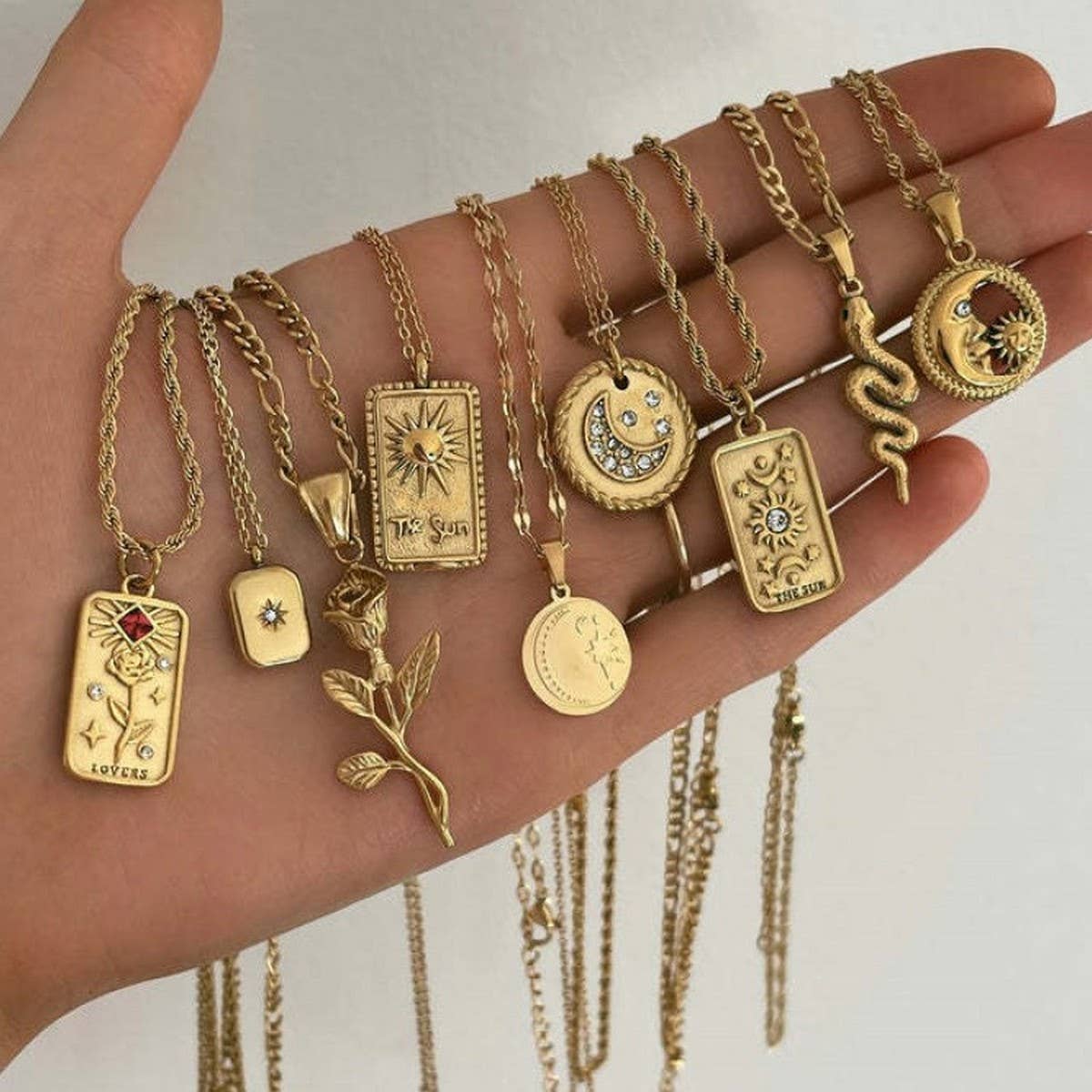 Stainless Steel Moon Star Snake Pendant Necklace_CWMM3842