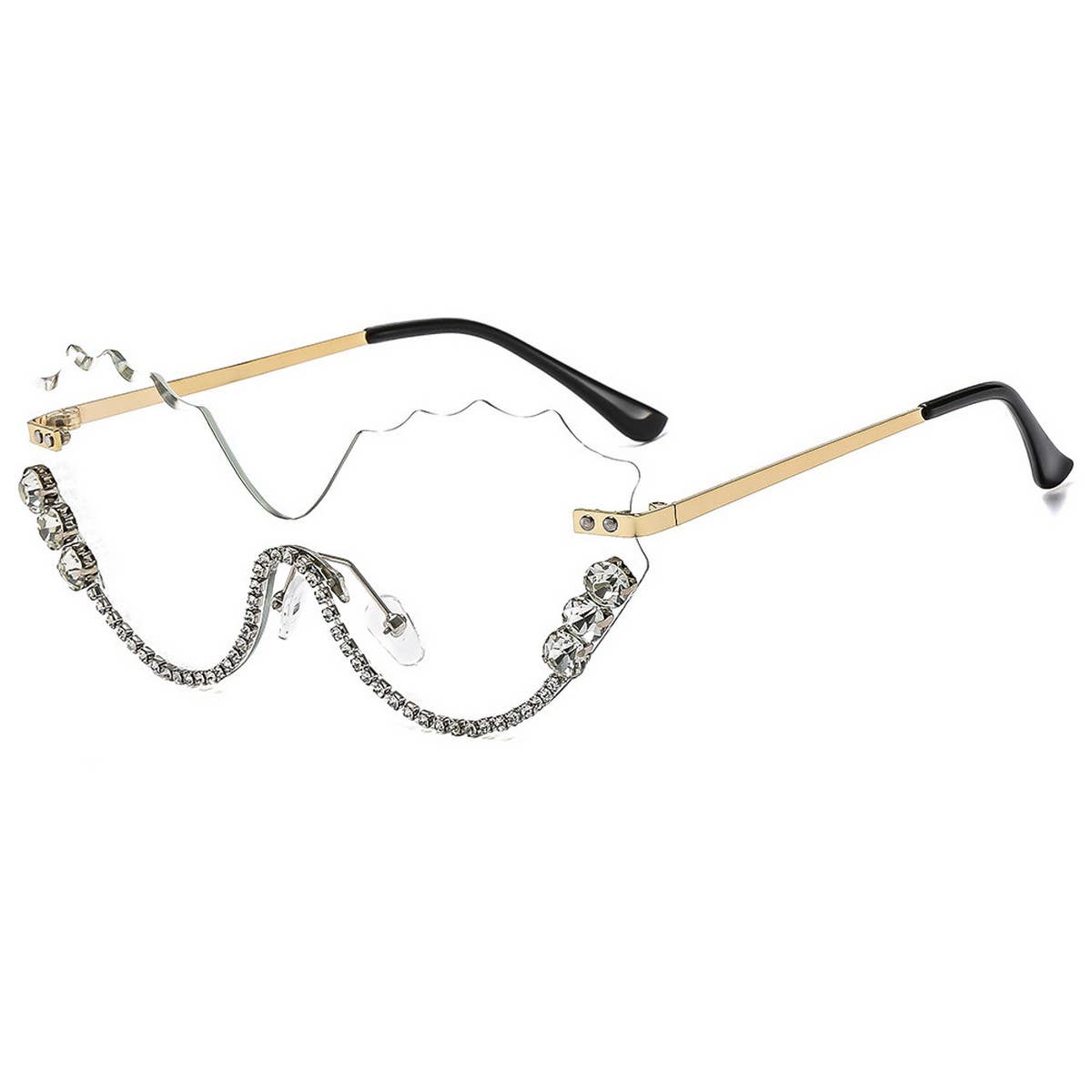 Half Frame Wing Cutout Rhinestone Sunglasses