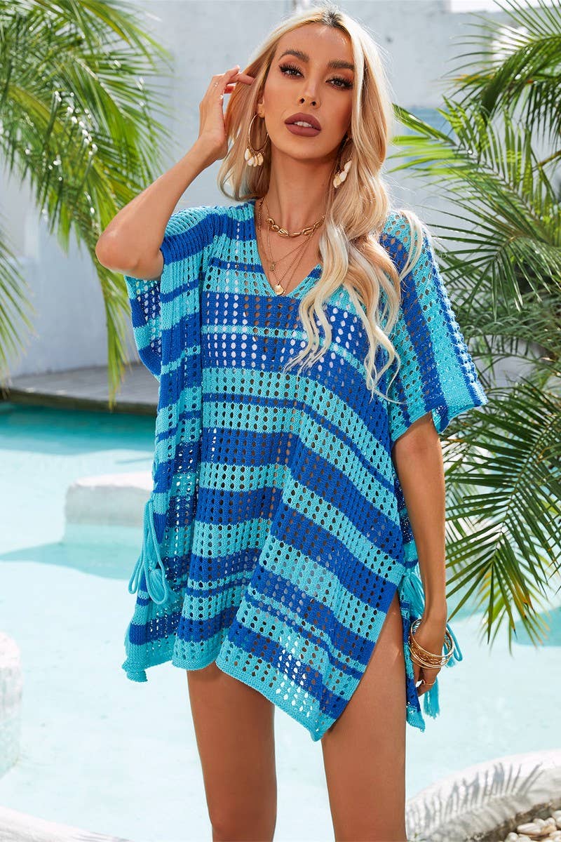 CWOSWS0031_Crochet Bikini Cover V-Neck Beach Top Sweater