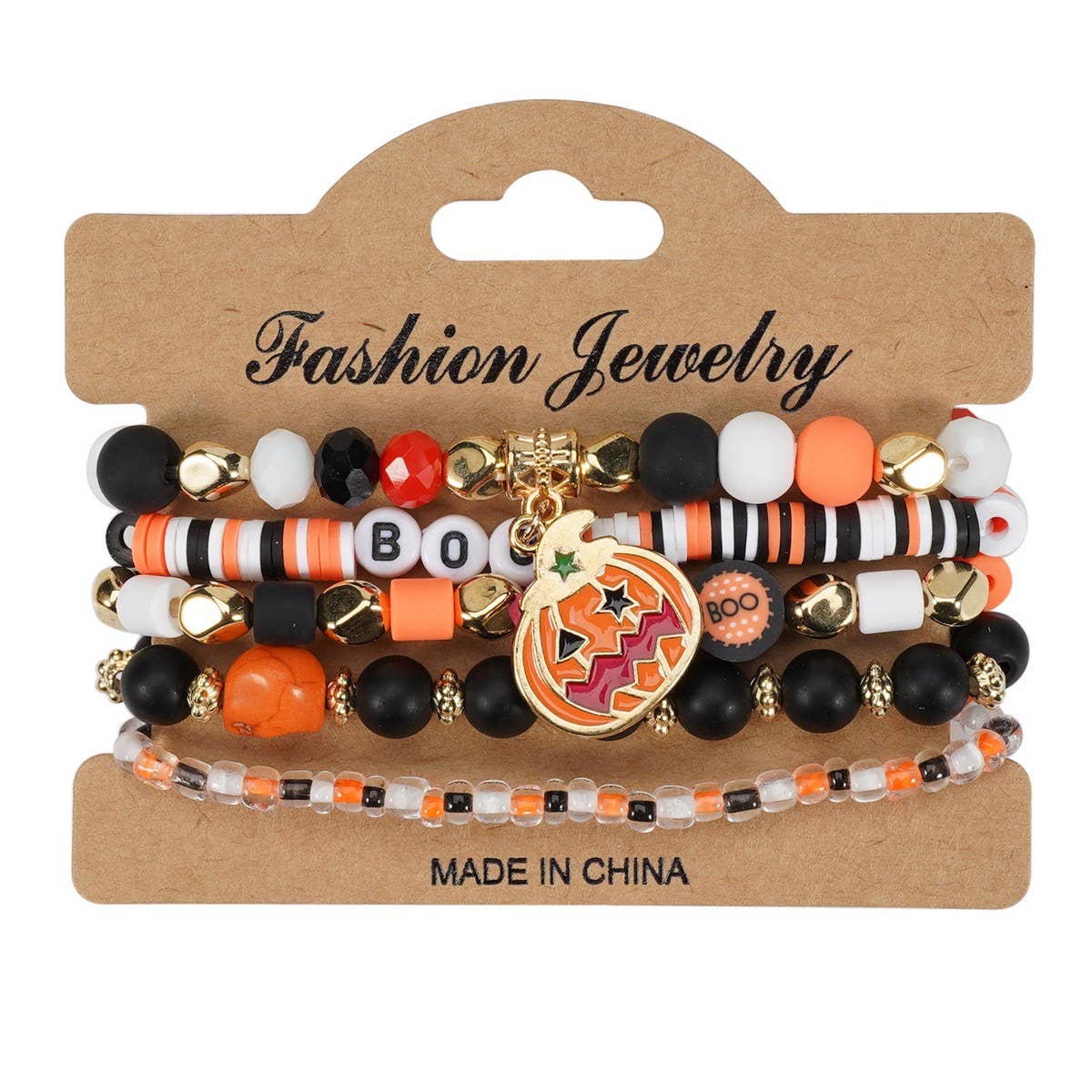 CWMM10432_HALLOWEEN GHOST PUMPKIN SKULL BEADED BRACELET