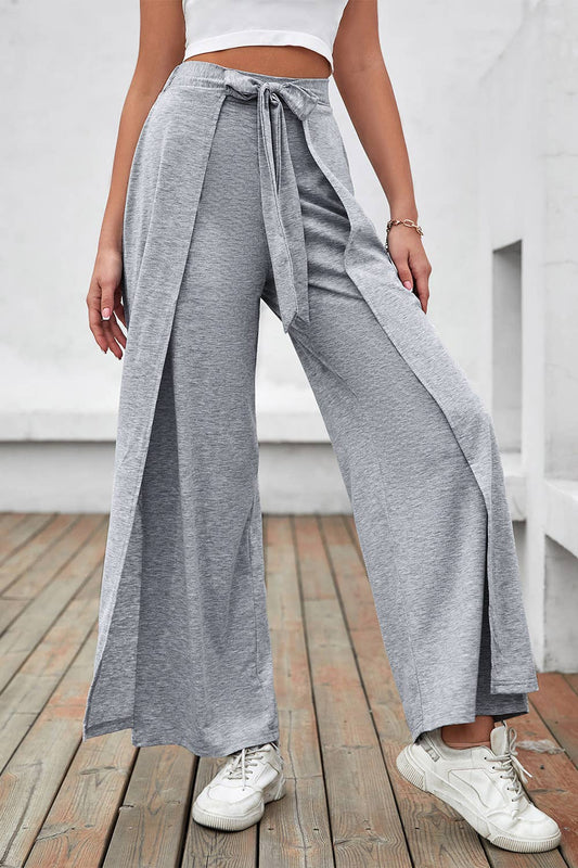 Classic solid-color cotton-like lace-up trousers