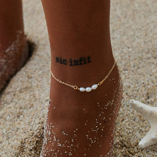 18K Gold Freshwater Pearl Anklet, Stainless Steel_CWAJE4751