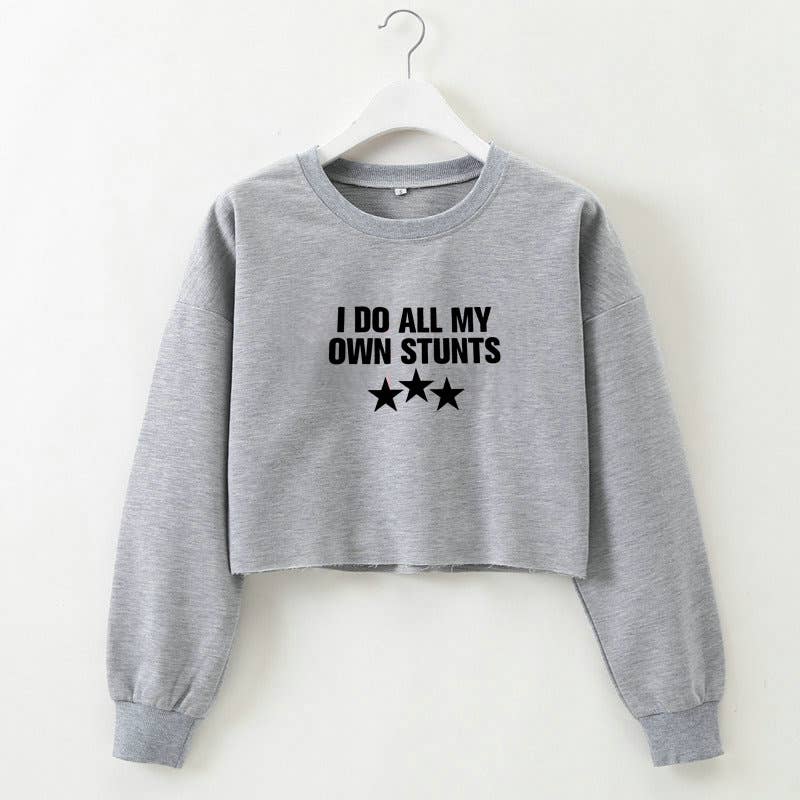 Round-neck printed long-sleeved crop top T-shirt