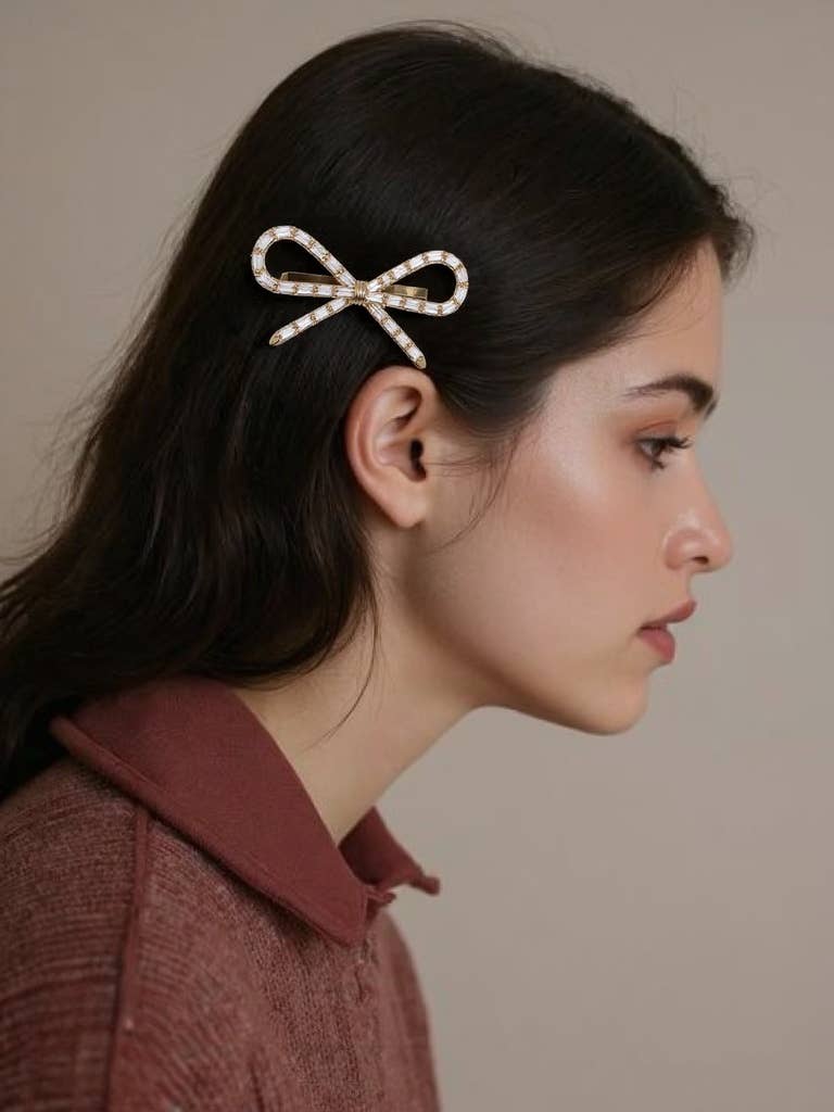 Rhinestone Bow Hair Pin for Girls or Ladies