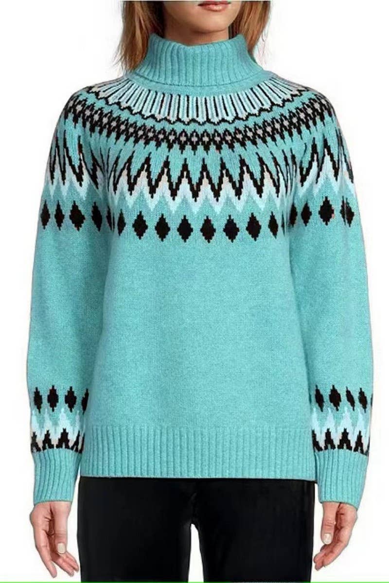 CWOSWL07656_COLORBLOCK TURTLENECK KNITTED PULLOVER SWEATER