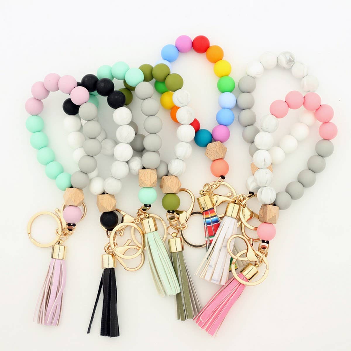 Beech Wood & Silicone Bead Wristlet Keychain_CWMM7006