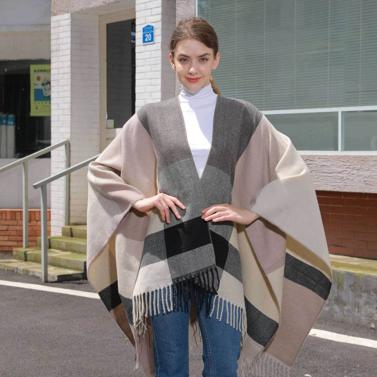 SIMPLE TASSEL MULTI-COLOR LARGE PLAID SHAWL_CWASC0942
