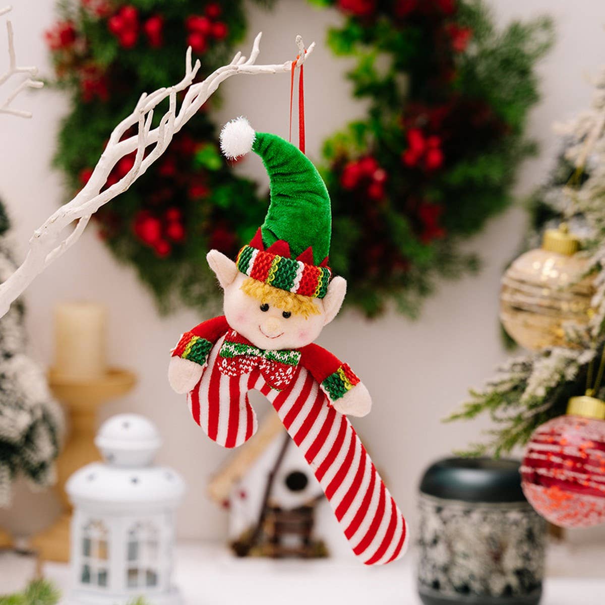 CWMM10298_FABRIC ELF CANDY CANE CHRISTMAS HANGING ORNAMENT