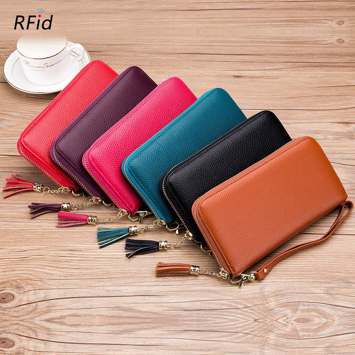 ZIPPER TASSEL ANTI-THEFT BRUSH LEATHER WALLET_CWAB3731