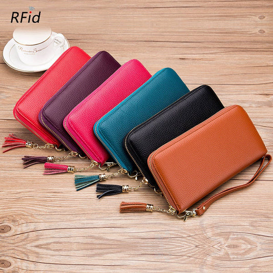 ZIPPER TASSEL ANTI-THEFT BRUSH LEATHER WALLET_CWAB3731