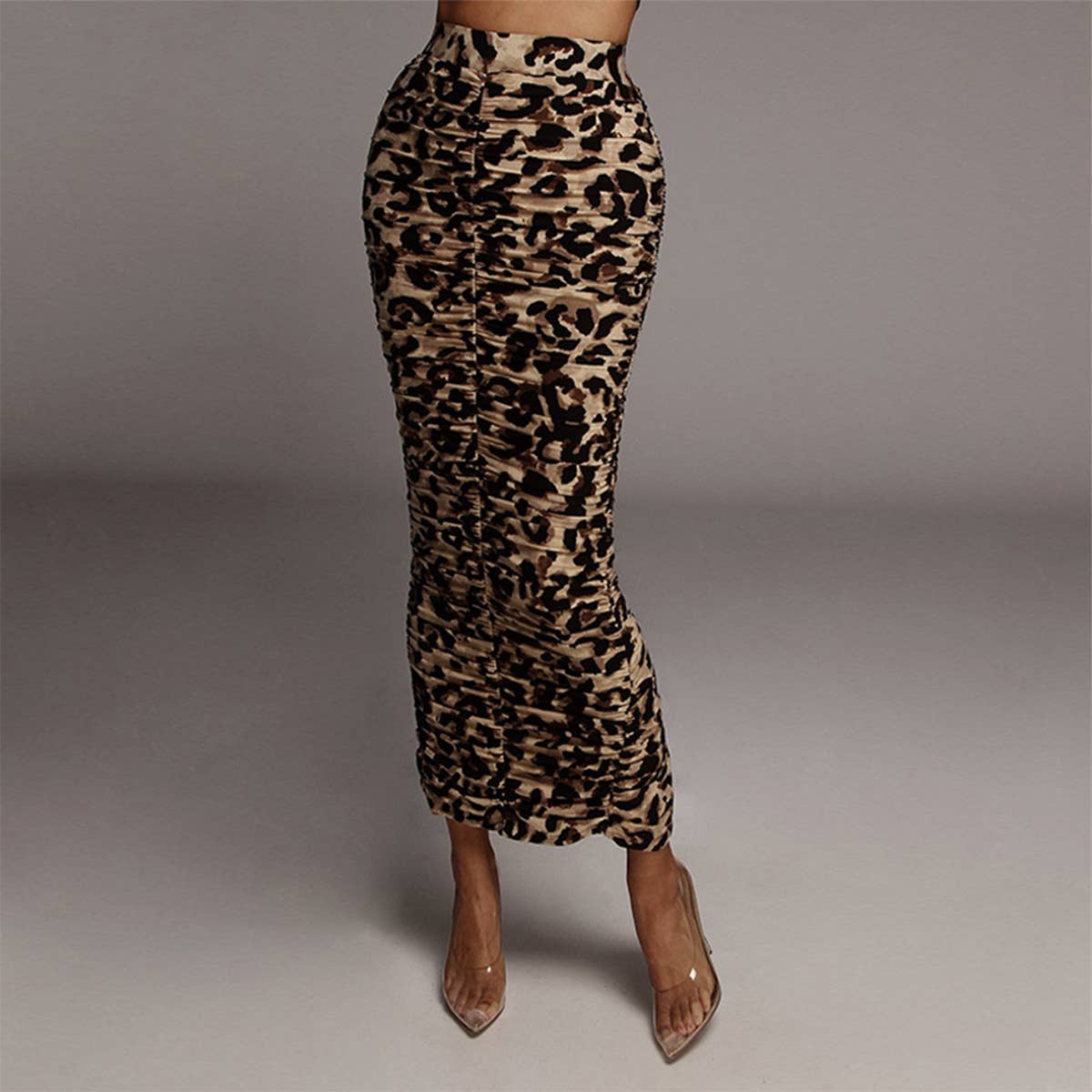 Fashion sexy tight pleated slit leopard skirt