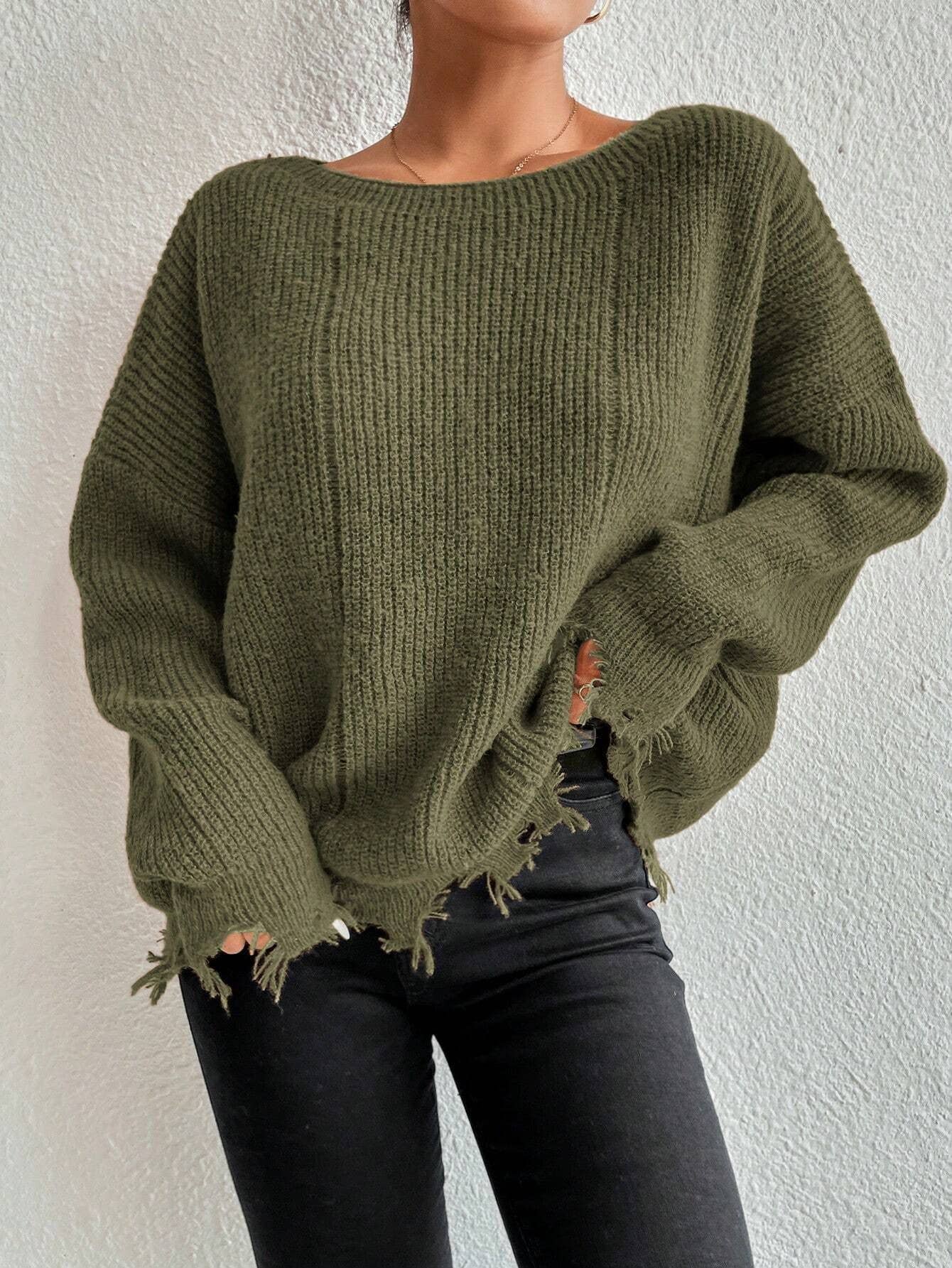 Solid color round neck hole loose sweater