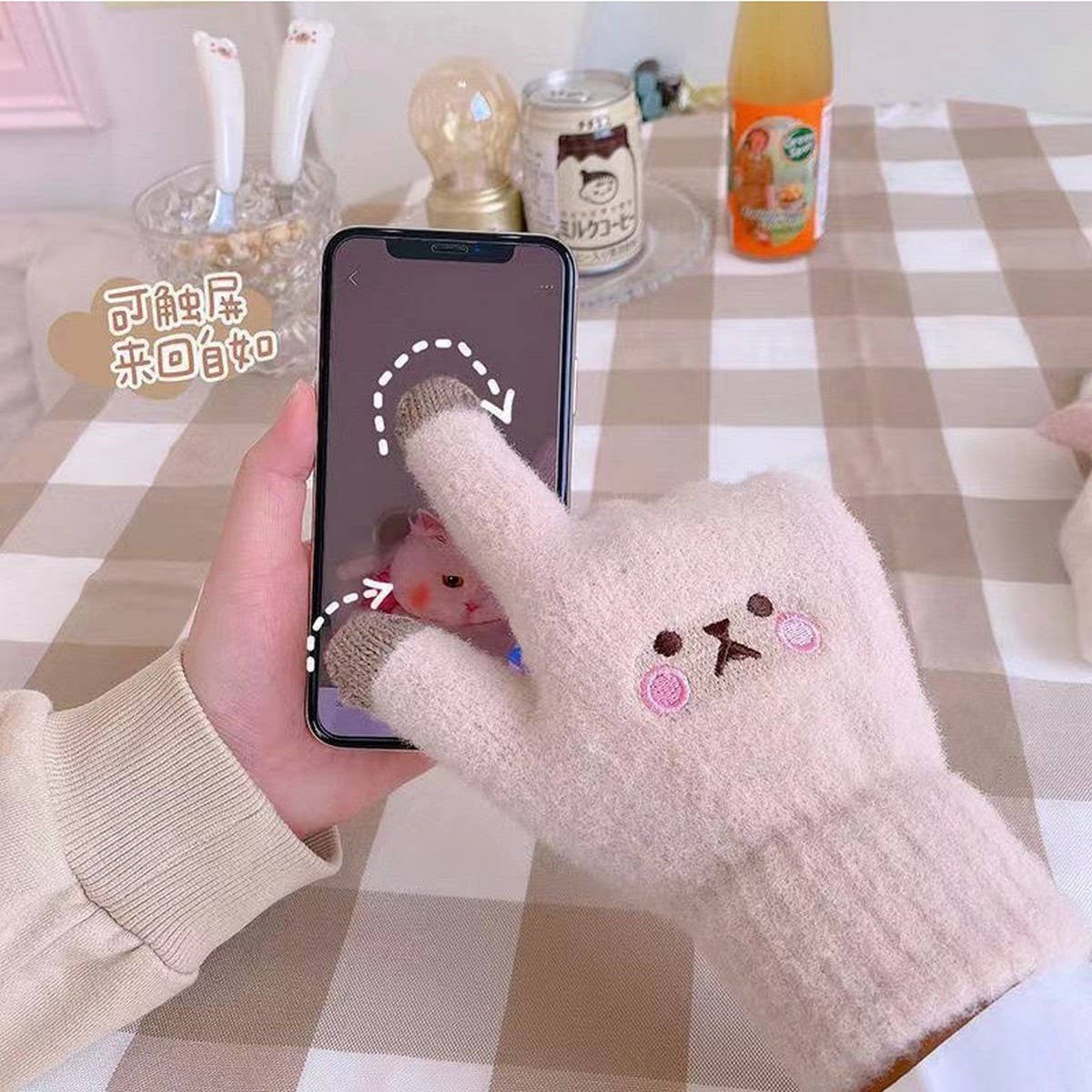 CUTE VELVET COLD-PROOF TOUCH SCREEN CYCLING GLOVES_CWAG0181