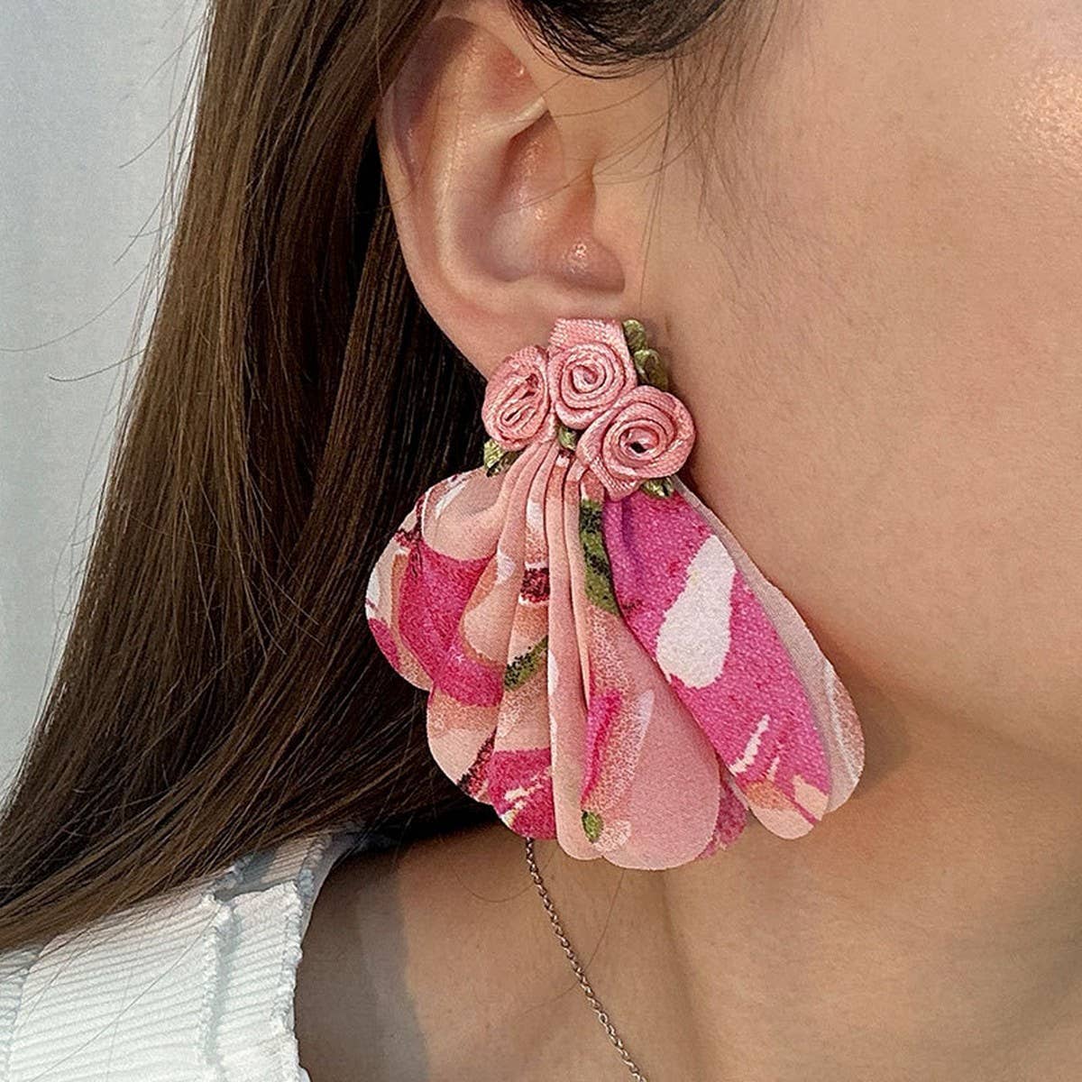 Boho Handmade Floral Earrings Leopard Print Fabric_CWMM6176