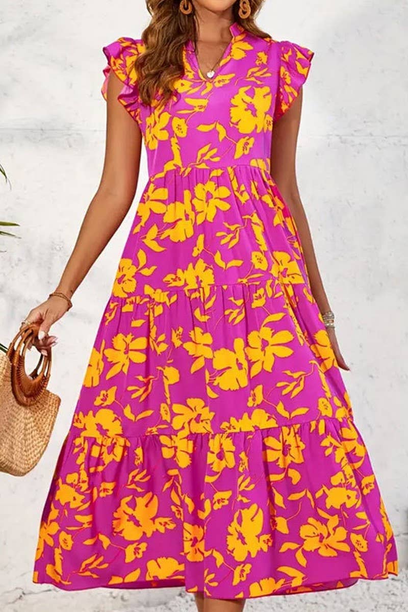 CWDMD1881_RUFFLED SLEEVELESS PRINTED DRESS