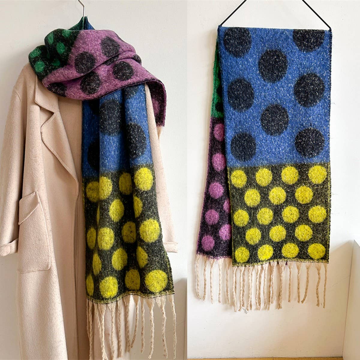 Retro Polka Dot Wool-Like Thick Scarf Shawl Winter_CWASC1440