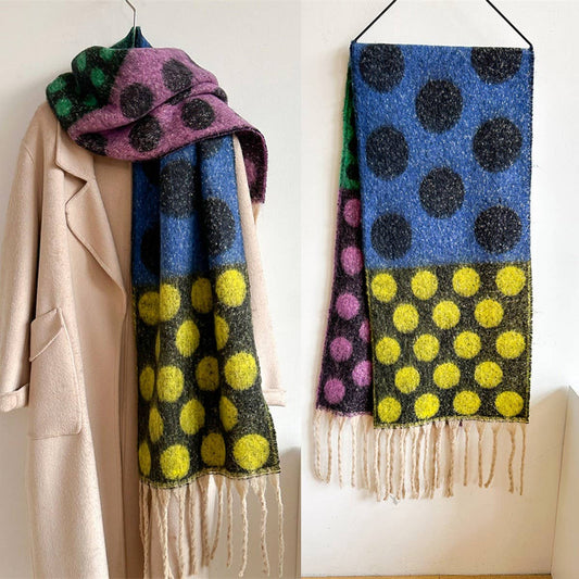 Retro Polka Dot Wool-Like Thick Scarf Shawl Winter_CWASC1440