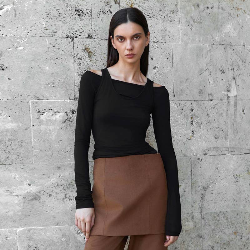 SOLID COLOR OFF-THE-SHOULDER TWO-PIECE SEXY TOP