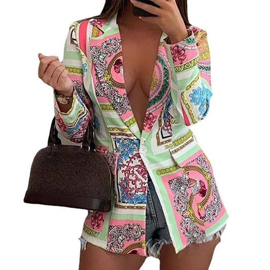 LAPEL LONG SLEEVE FASHION SEXY PRINTED SUIT