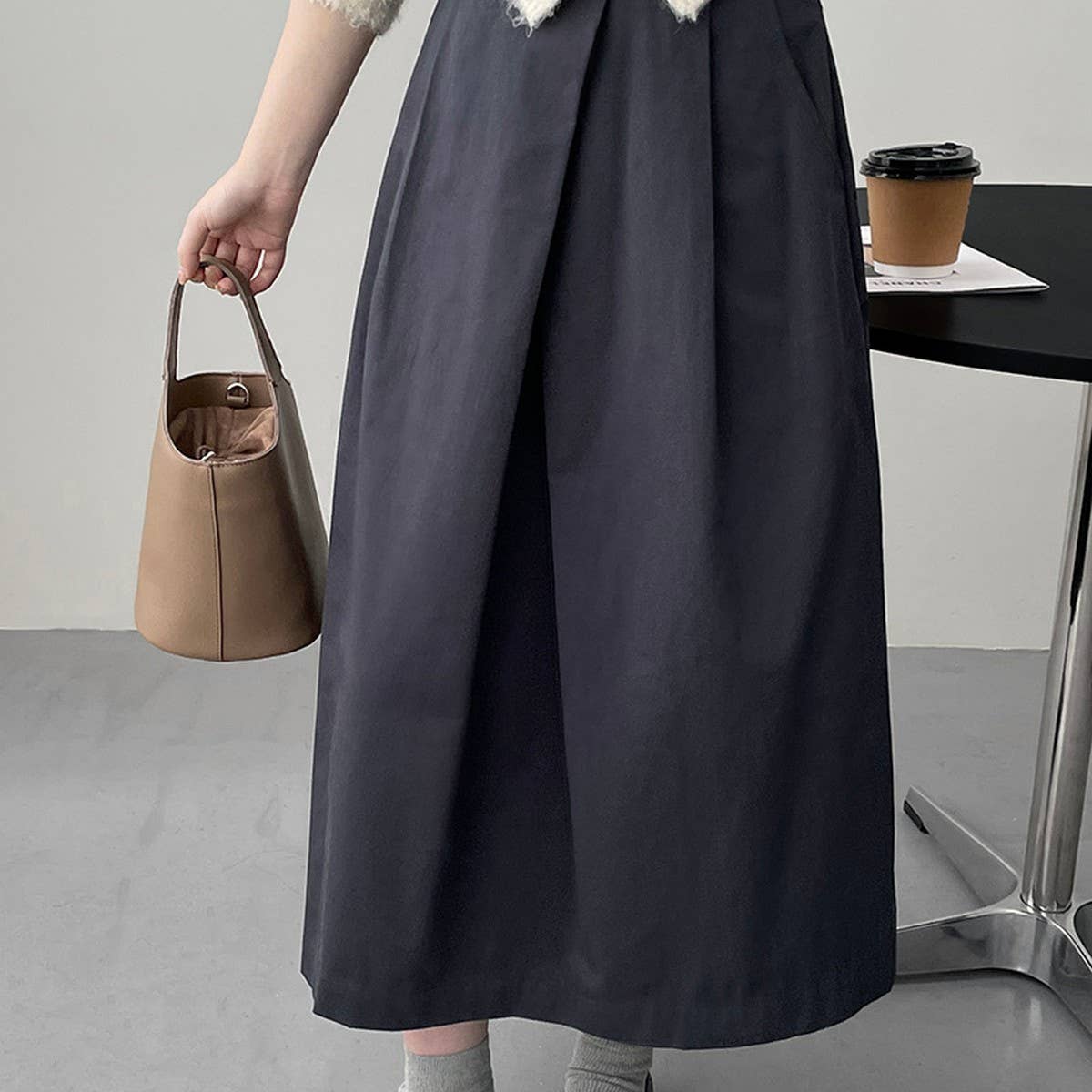 Design sense irregularly pleated A-line skirt