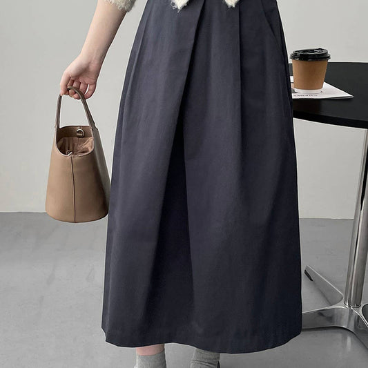 Design sense irregularly pleated A-line skirt