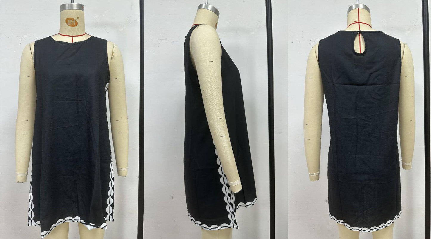 Round-neck pullover printed casual short dress