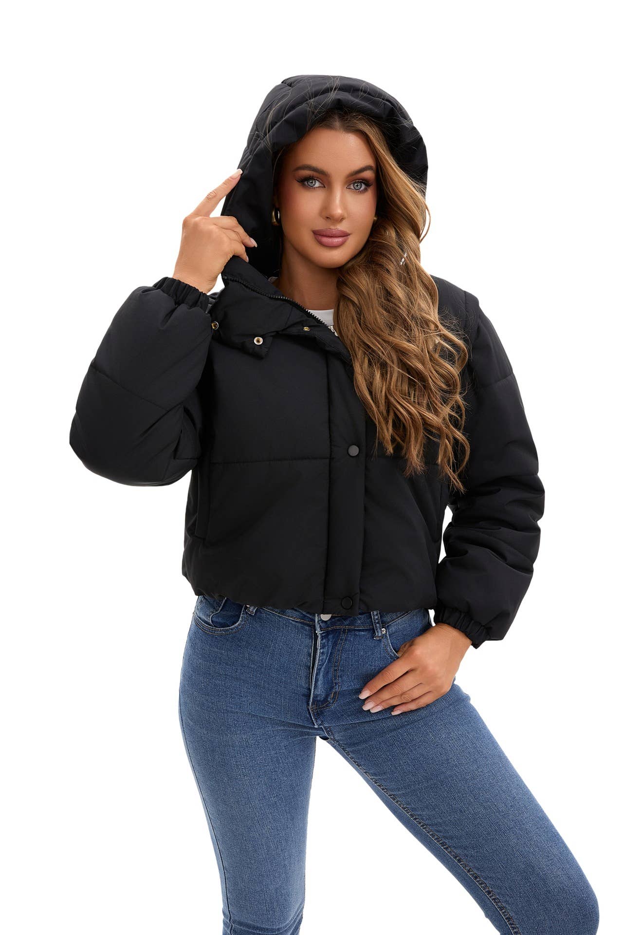Short and thick breaded cotton-padded jacket