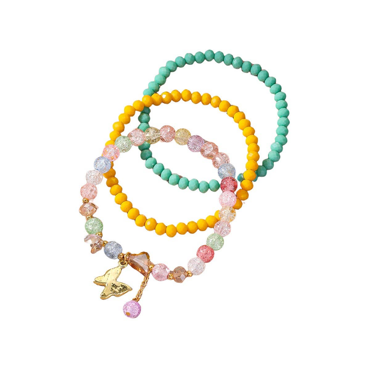 Boho Crystal & Beaded Anklet Set Butterfly Pendant_CWMM6361