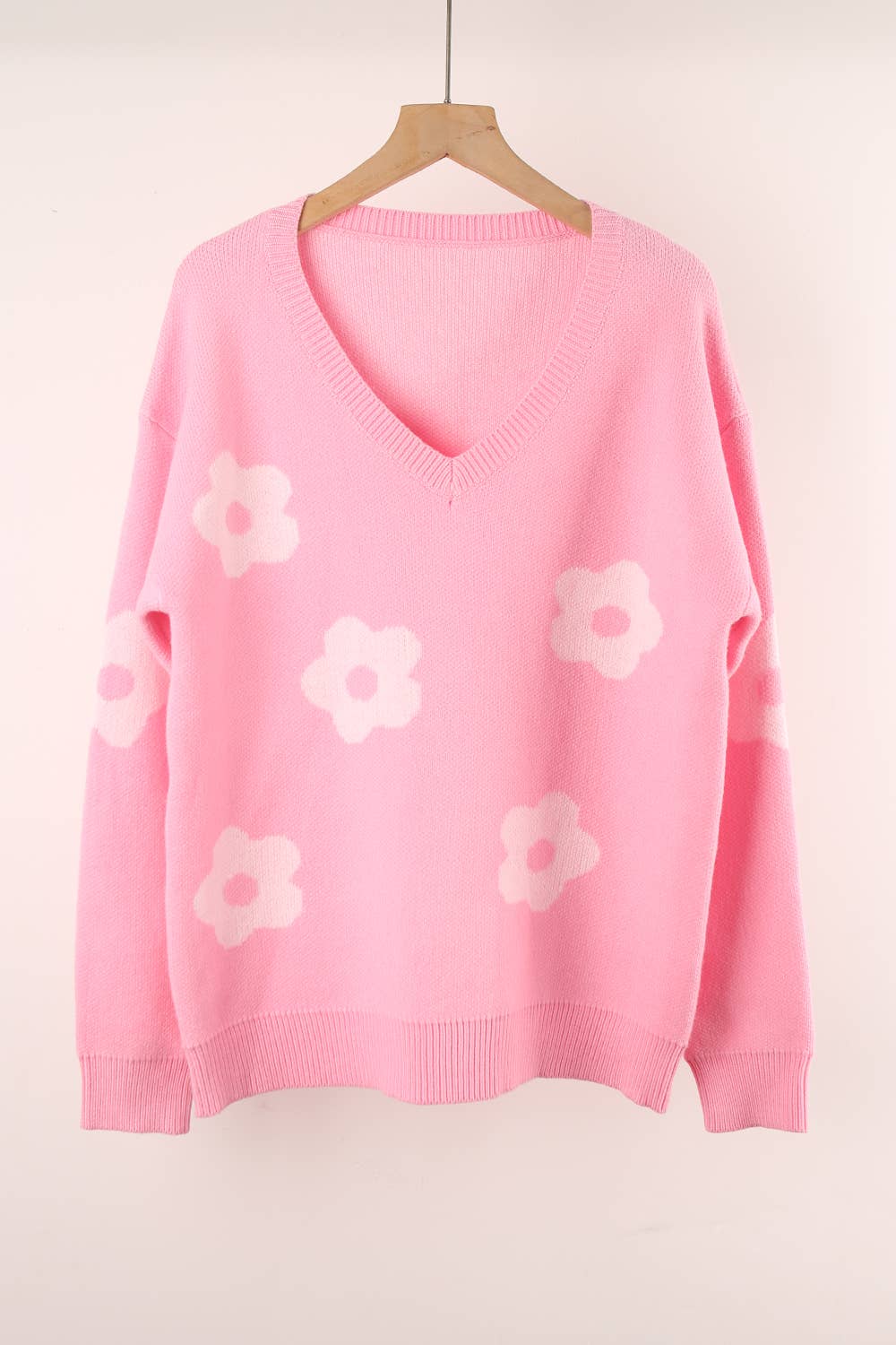 SWEATER V-NECK LONG SLEEVE FLOWER KNIT