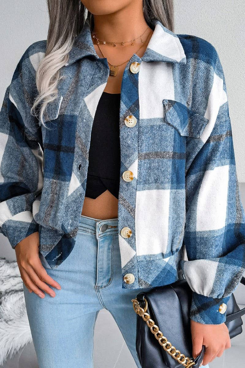 CWOJA0985_PLAID LANTERN LONG-SLEEVED WOOLEN JACKET