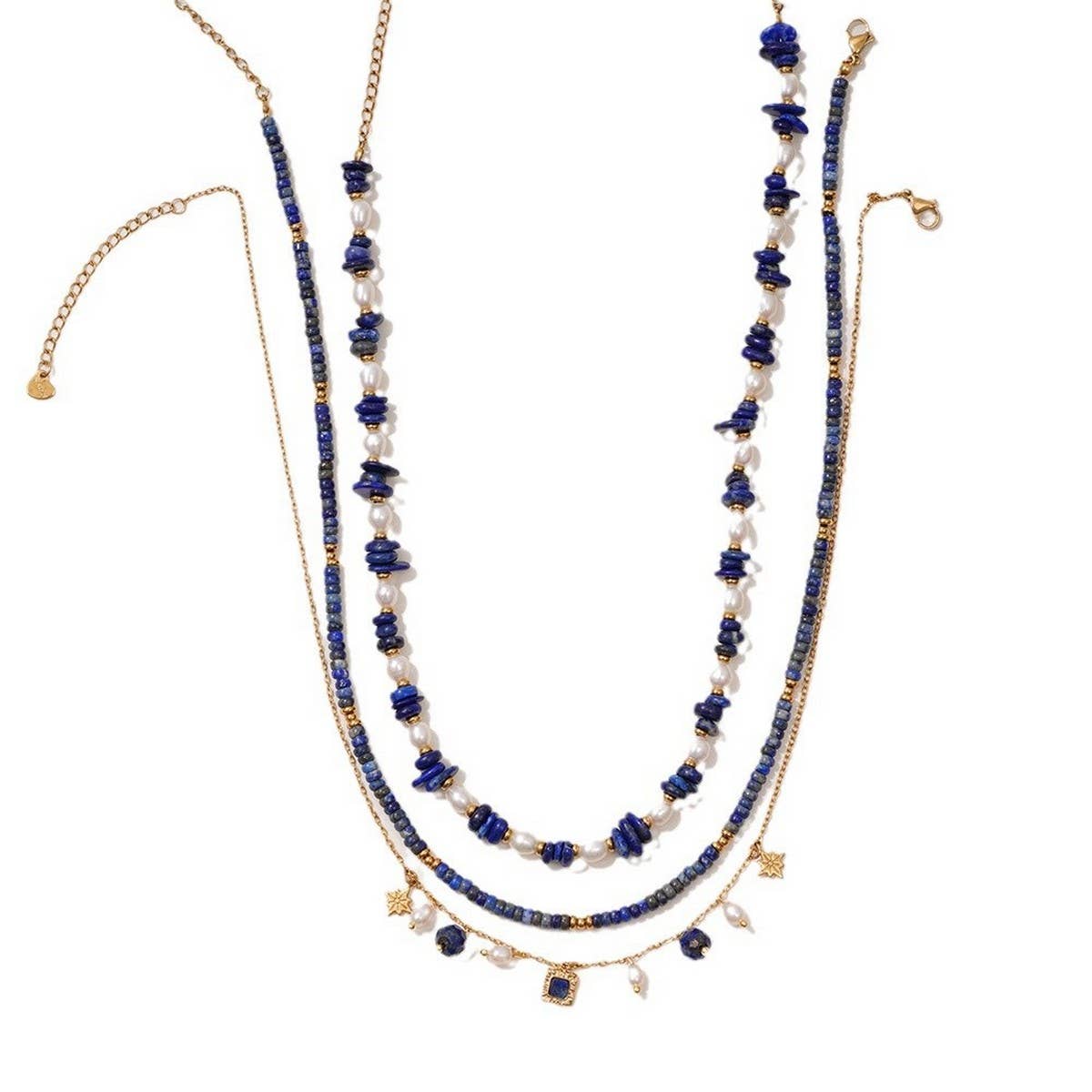 Unique Natural Stone Pearl Necklace Set with Lapis