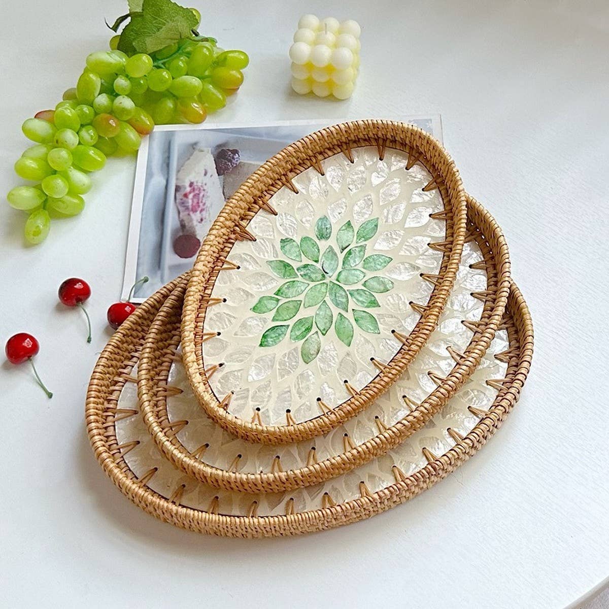 RATTAN OVAL FRUIT TEA SHELL TRAY STORAGE BASKET_CWMM4502