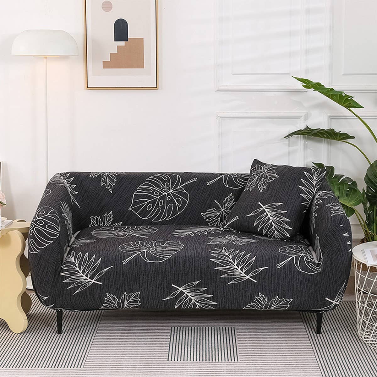 Printed Milk Silk Sofa Cover, Stretch & Full Fit_CWMM8325