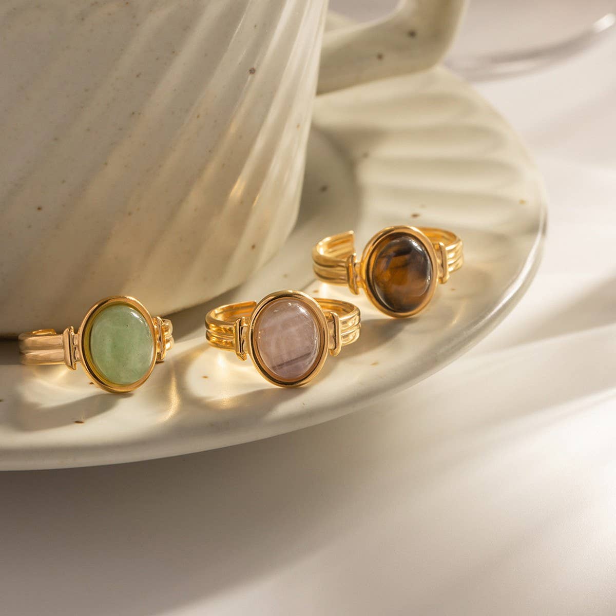 INLAID NATURALSTONE STAINLESS STEEL OPEN RINGS