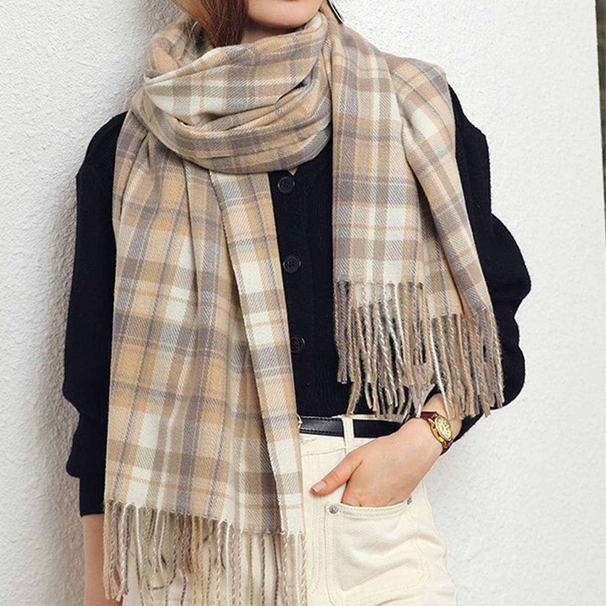 Plaid Winter Scarf Wrap ??Soft Street Style Shawl_CWASC1050