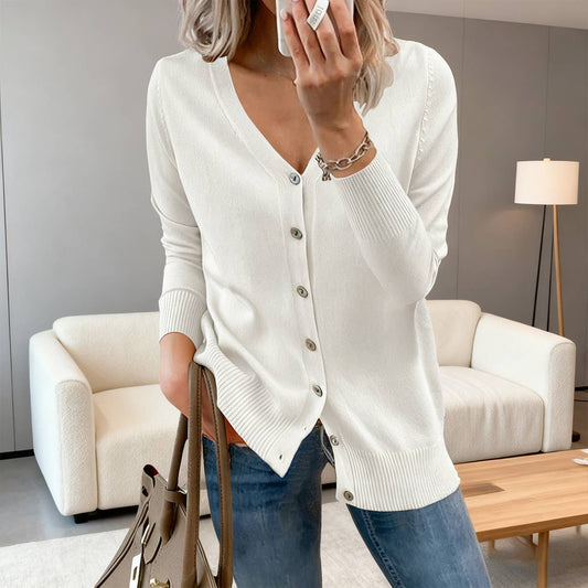 Solid-color button long-sleeved cardigan