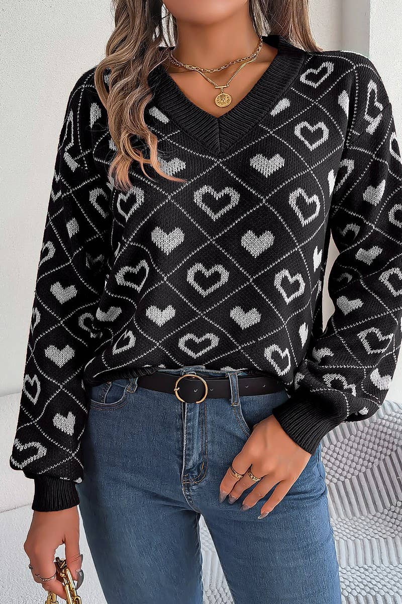 SWEET CONTRAST COLOR LOVE LANTERN SLEEVE SWEATER_CWOSWL2058