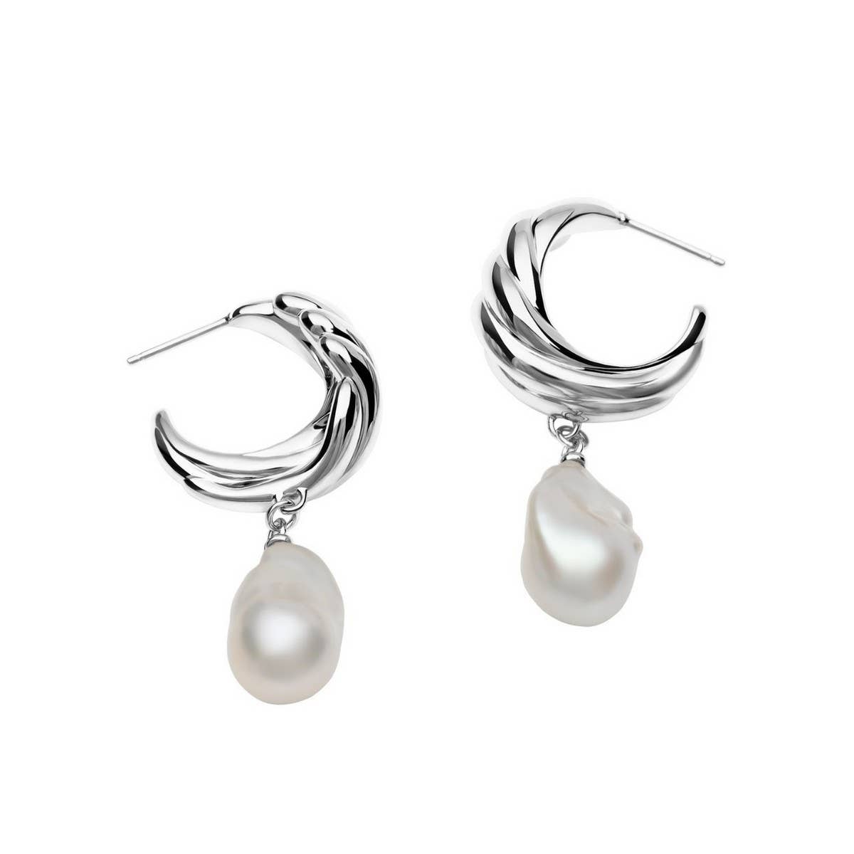 Minimalist Irregular Pearl Earrings 18K Gold Steel