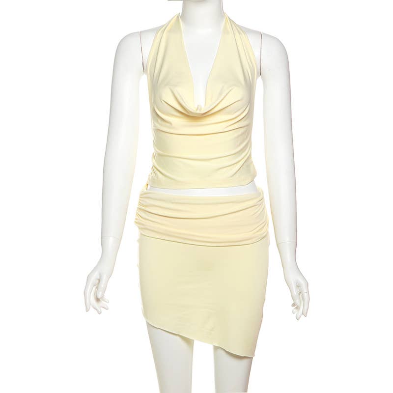 Sexy Halter Cowl Backless Top and Skirt Set