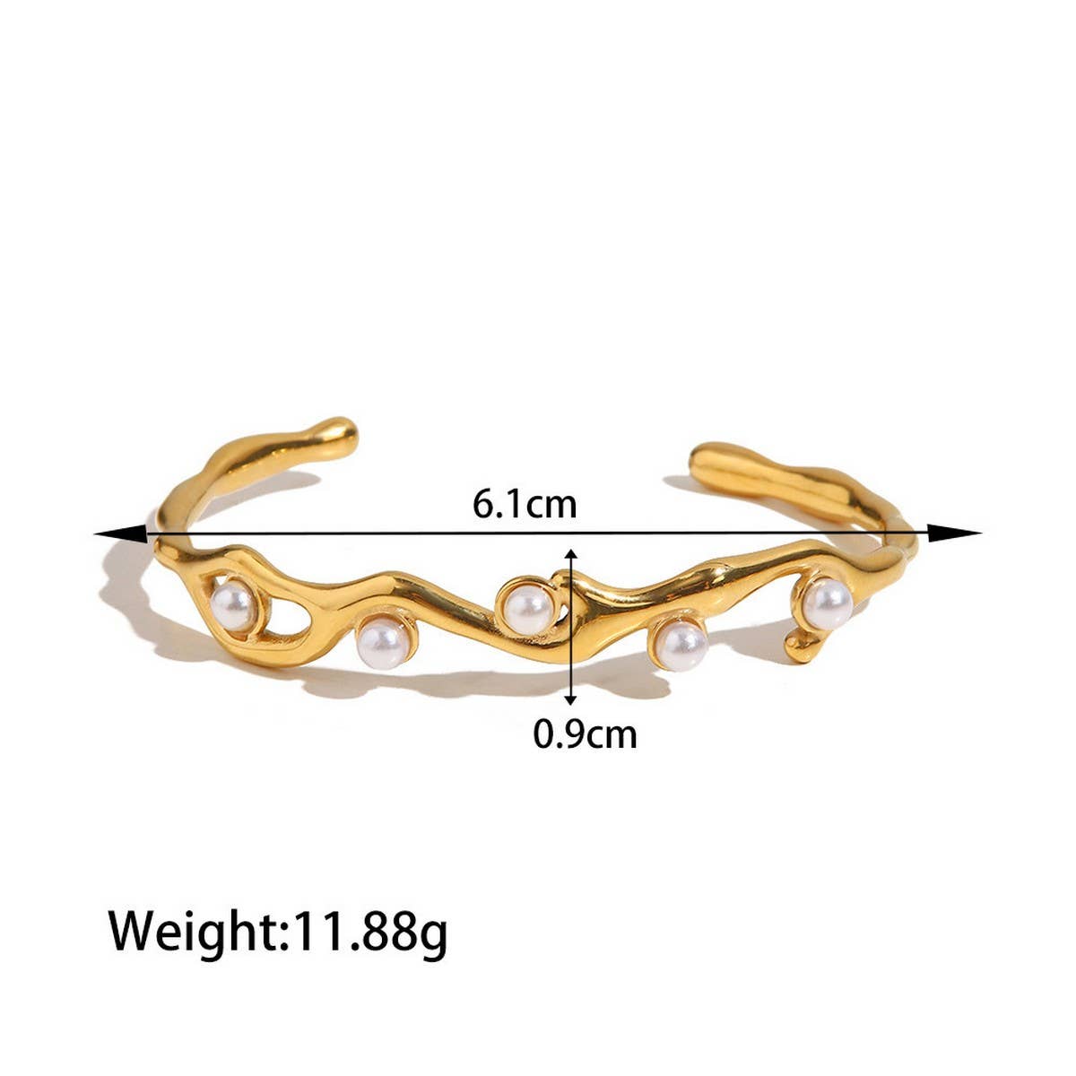 Gold Stainless Steel Pearl Open Cuff Bracelet