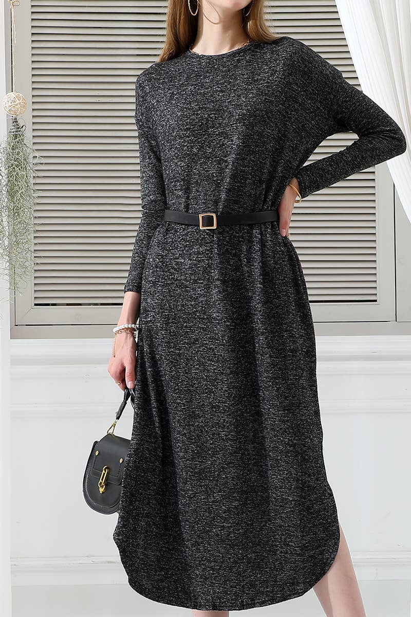 CWDMD546_ROUND NECK SOFT AND WARM SWEATER KNIT TUNIC DRESS