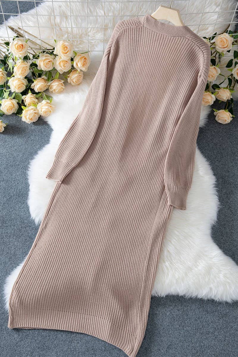 CWOCAL2365_POCKET LENGTHENED THICKENED KNITTED CARDIGAN