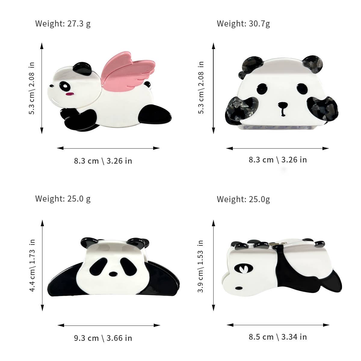 Cartoon acetate hair clips sweet panda grab clips