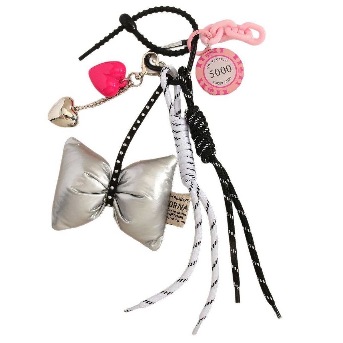 Elegant Bow & Heart Keychain with Poker Chip