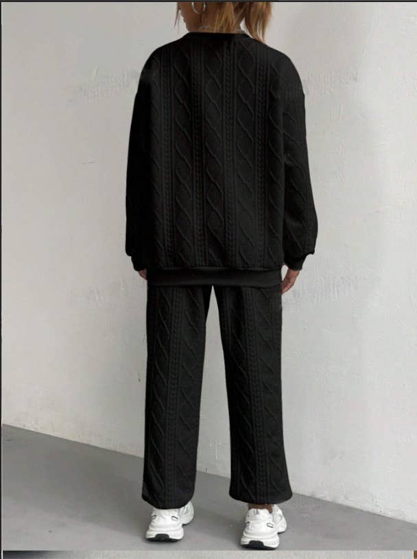 Fashionable threaded jacquard long pants set