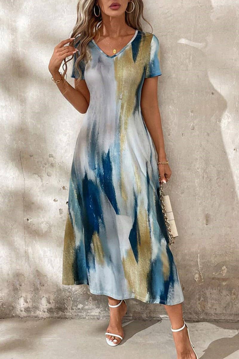 CWDMD5713_SUMMER TEMPERAMENT WAIST SHORT SLEEVE DRESS