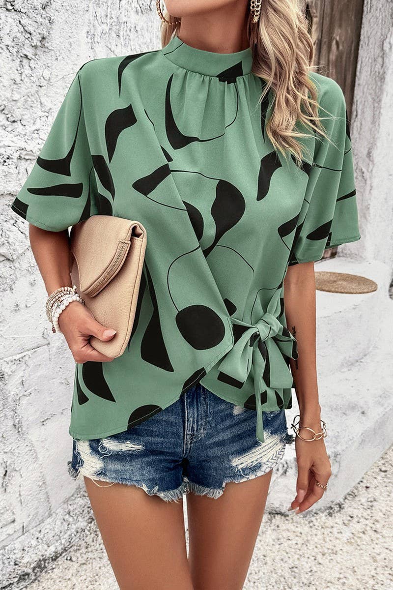 LEISURE PRINTING SHORT SLEEVE BLOUSE_CWTSTS0319