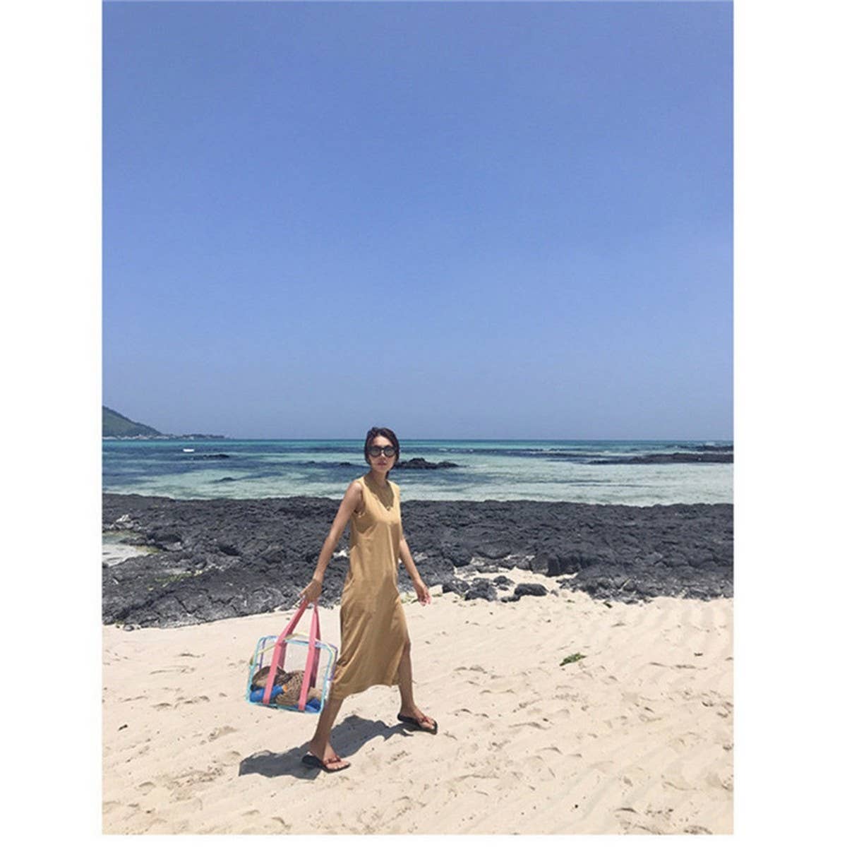 TRANSPARENT BEACH BAG WITH COLORFUL SHOULDER STRAPS_CWAB1923