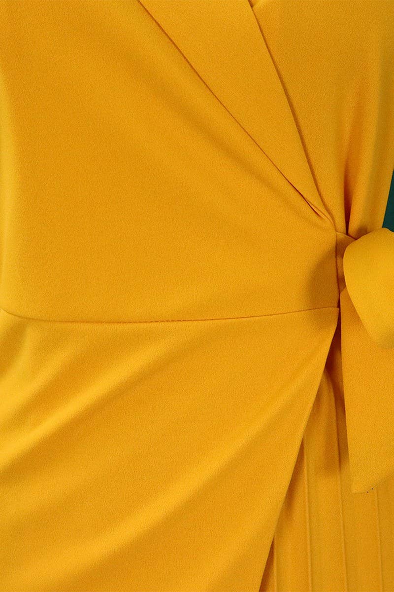 CWDSD3574_PLUS SIZE SUIT COLLAR STRAPPED PLEATED SHORT DRESS