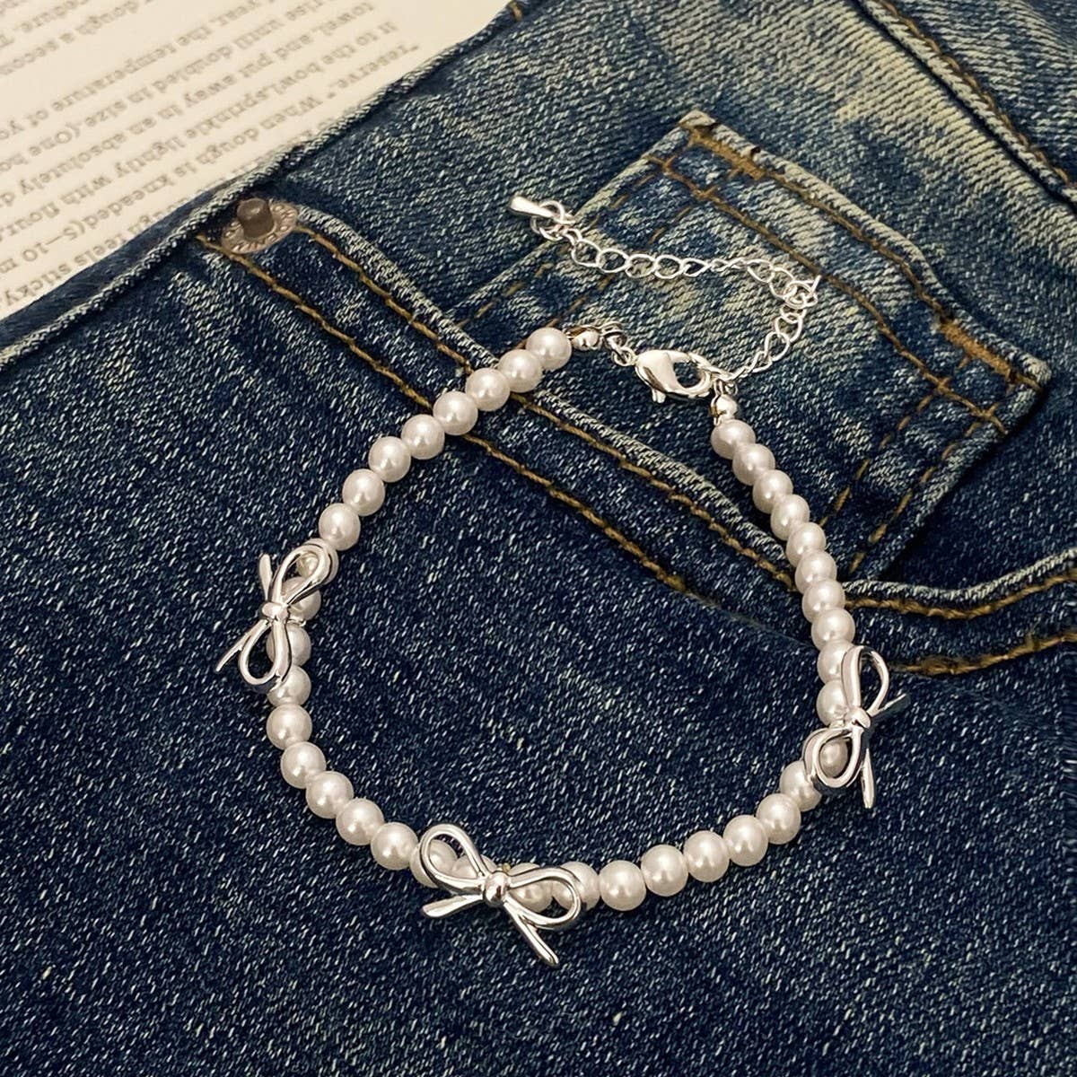 HIGH-END RETRO PEARL BOW NECKLACE BRACELET SET